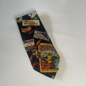Rosetti Silk Tie Fishing Rod Fish Fisherman Mens Novelty Necktie Bolero Lure